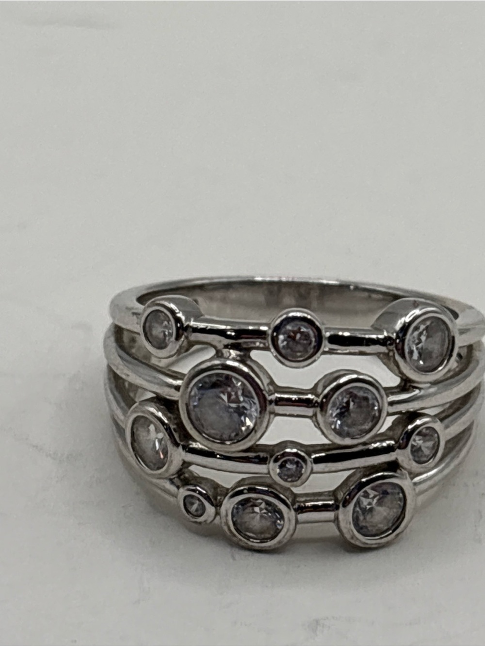 PAJ. 925 Sterling Silver CZ & Clear Quartz Rock Candy Ring 8